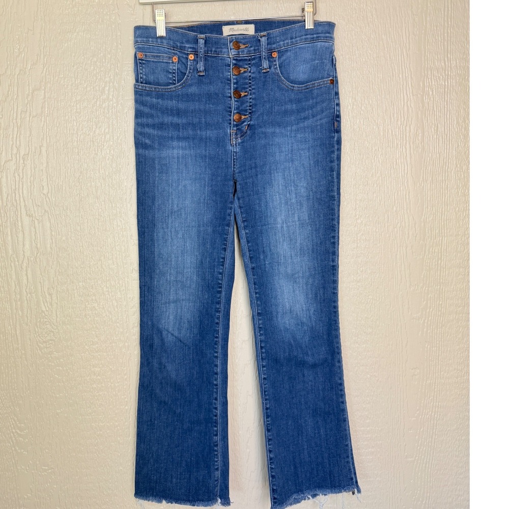 Madewell Cali Demi-Boot Jeans Blue Raw Hem Button Fly 28 Womens High Rise